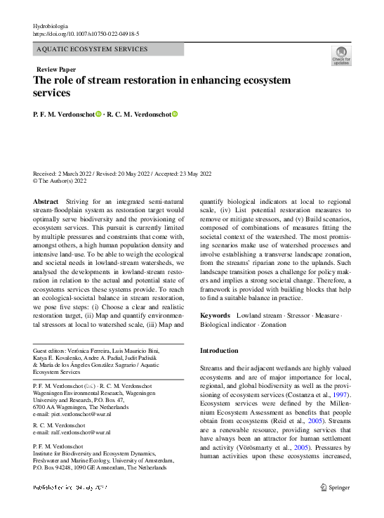 (PDF) The role of stream restoration in enhancing ecosystem services