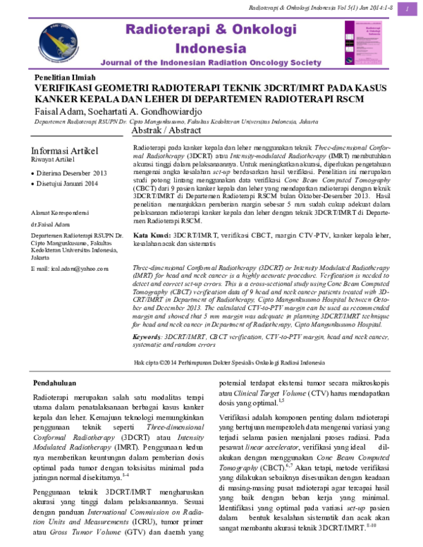 (PDF) Verifikasi Geometri Radioterapi Teknik 3DCRT/IMRT pada Kasus ...