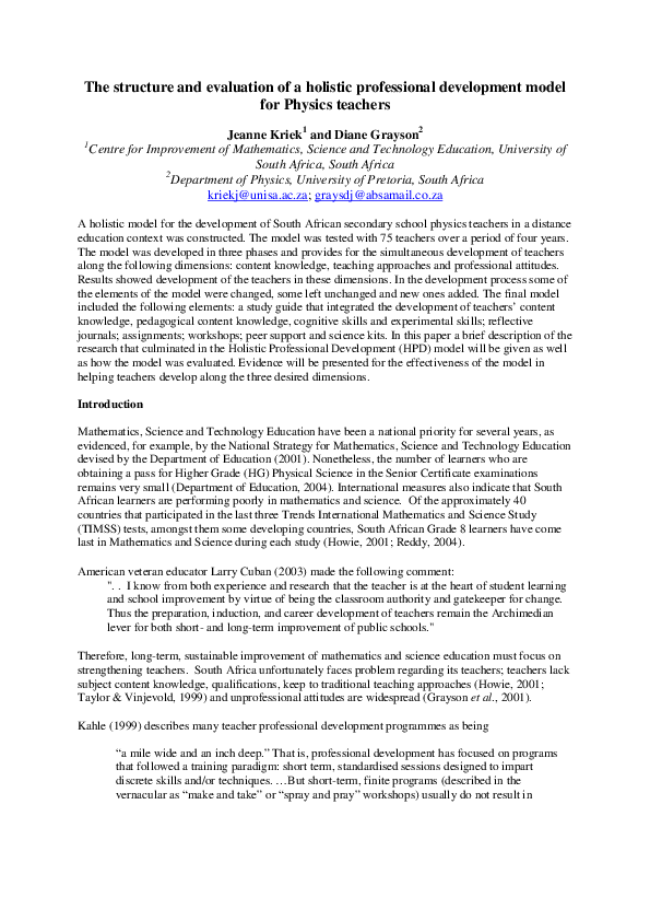 (PDF) The structure and evaluation of a holistic professional ...