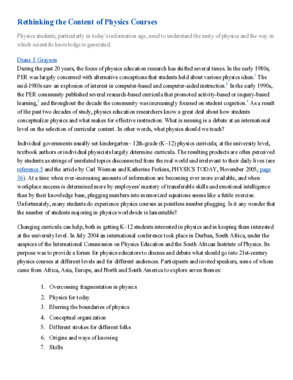 (PDF) Rethinking the content of physics courses