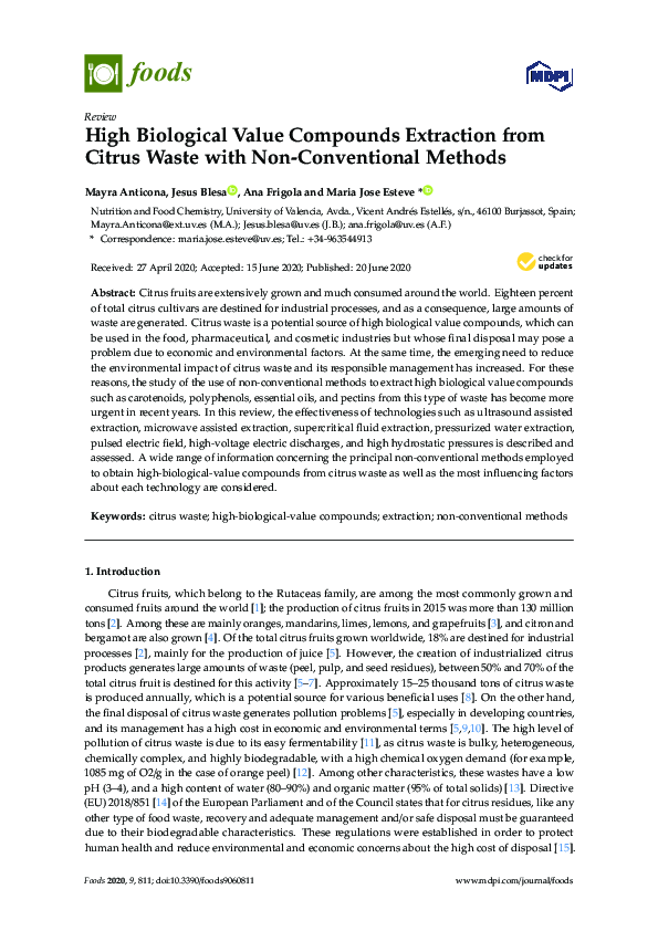 (PDF) High Biological Value Compounds Extraction from Citrus Waste with ...