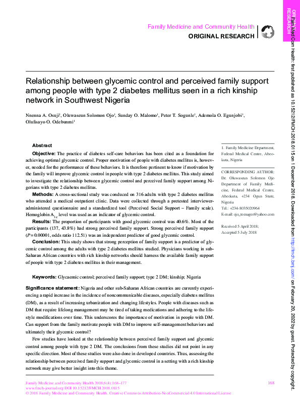 (PDF) Relationship between glycemic control and perceived family ...