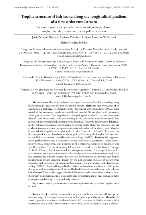 (PDF) Trophic structure of fish fauna along the longitudinal gradient ...