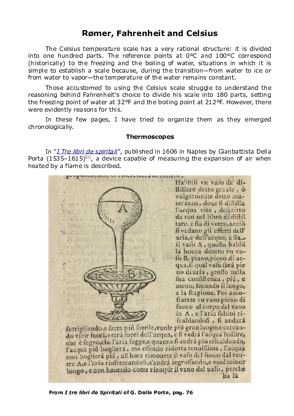 (PDF) Thermoscopes, Thermometers and Scales: Rømer, Fahrenheit and Celsius
