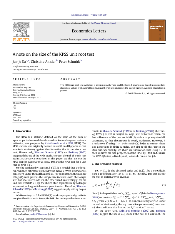 (PDF) A note on the size of the KPSS unit root test
