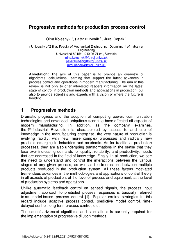 (PDF) Progressive methods for production process control
