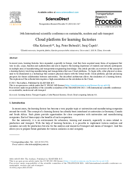 (PDF) Cloud platform for learning factories
