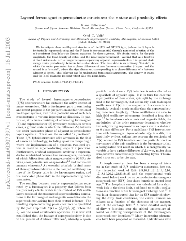 (PDF) Layered ferromagnet-superconductor structures: The π state and ...