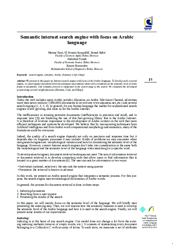 (PDF) Semantic internet search engine with focus on Arabic