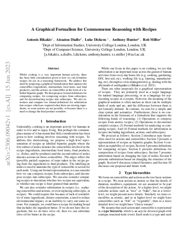 (PDF) A Graphical Formalism for Commonsense Reasoning with Recipes
