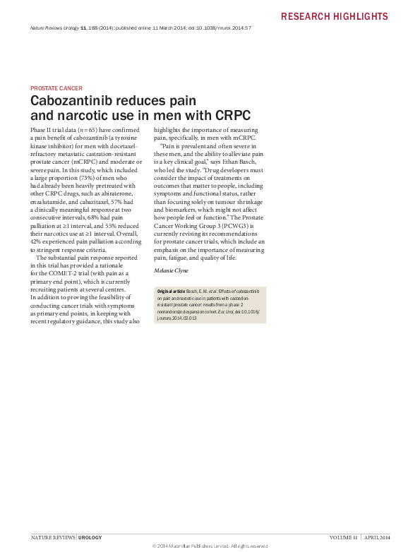 (PDF) Cabozantinib reduces pain and narcotic use in men with CRPC