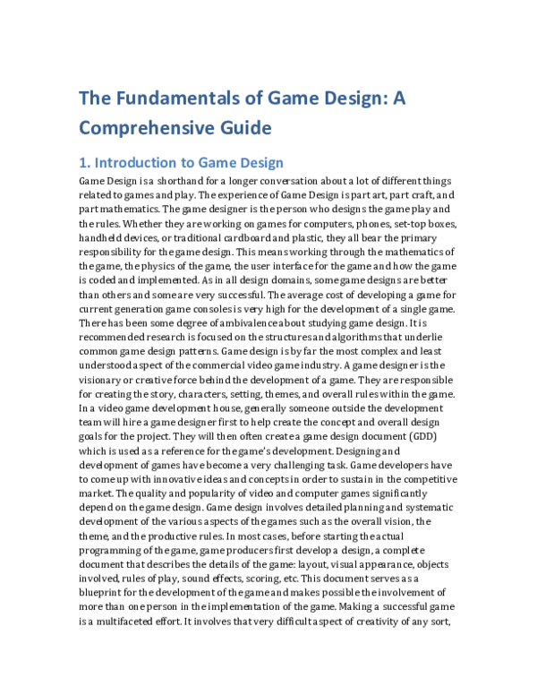 (PDF) The Fundamentals of Game Design: A Comprehensive Guide