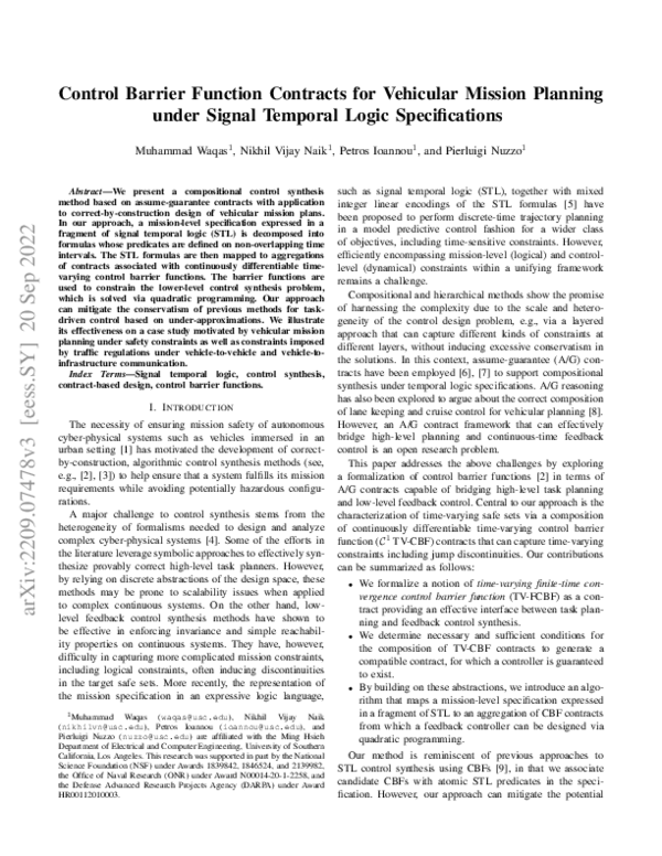 (PDF) Control Barrier Function Contracts for Vehicular Mission Planning ...
