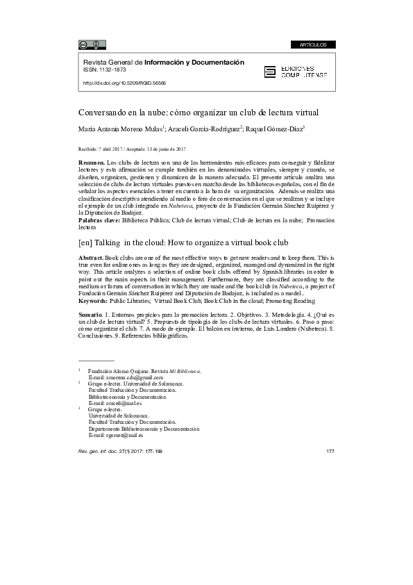 (PDF) Conversando en la nube: cómo organizar un club de lectura virtual