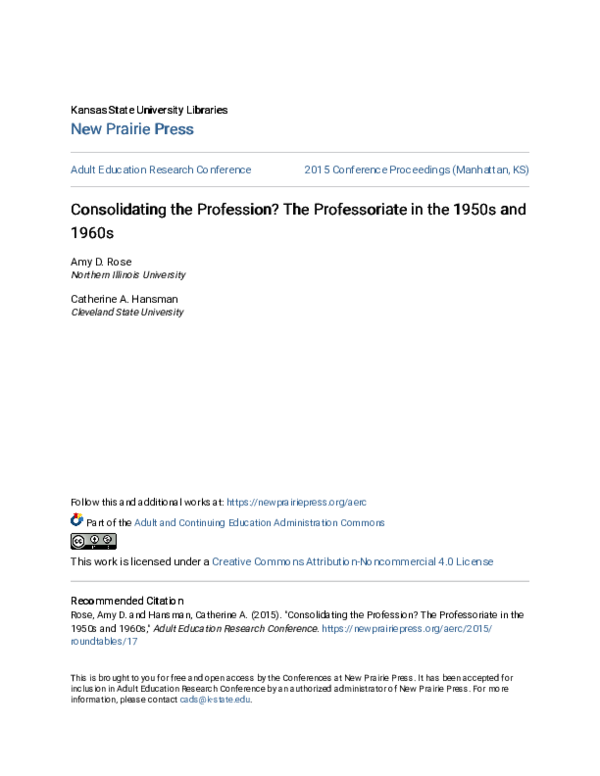 (PDF) Consolidating the Profession? The Professoriate in the 1950s and ...