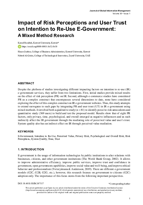 (PDF) Impact of Risk Perceptions and User Trust on Intention to Re-Use ...