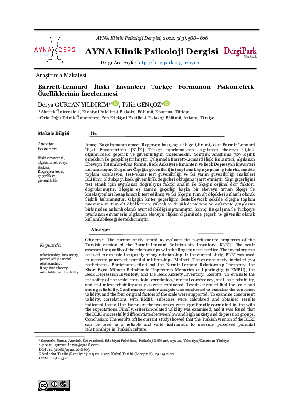 (PDF) Psychometric Properties of the Turkish version of the Barrett ...