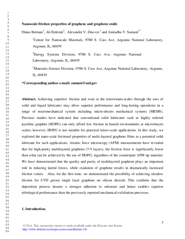 (PDF) Nanoscale friction properties of graphene and graphene oxide