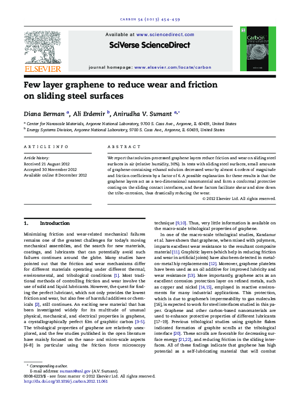 (PDF) Few layer graphene to reduce wear and friction on sliding steel ...