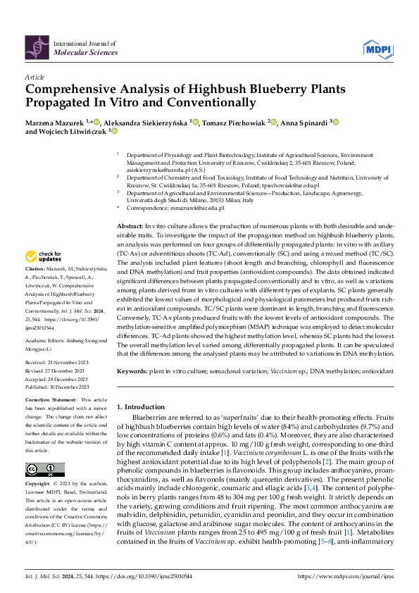 (PDF) Comprehensive Analysis of Highbush Blueberry Plants Propagated In ...