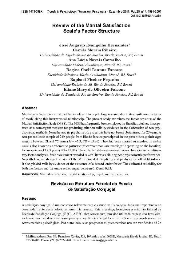 (PDF) Review of the Marital Satisfaction Scale’s Factor Structure