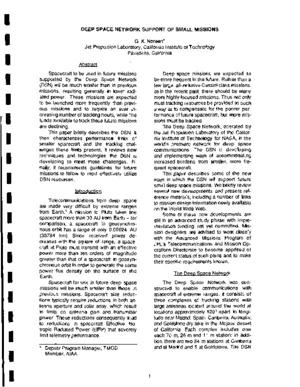 (PDF) Deep Space Network Support of Small Missions