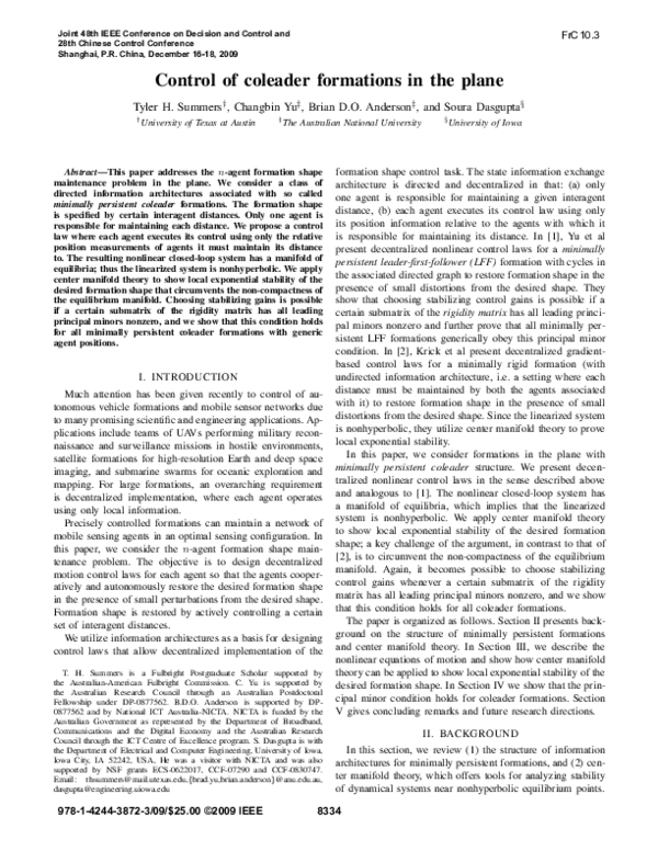 (PDF) Control of coleader formations in the plane
