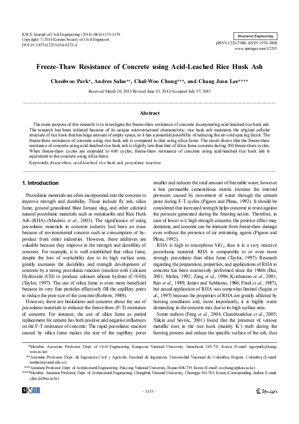 (PDF) Freeze-thaw resistance of concrete using acid-leached rice husk ash