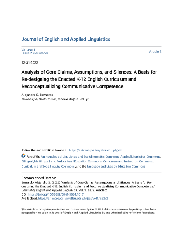 (PDF) Analysis of Core Claims, Assumptions, and Silences: A Basis for ...