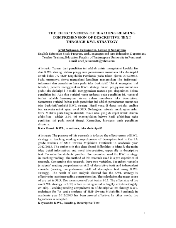 (PDF) The Effectiveness of Teaching Reading Comprehension of ...