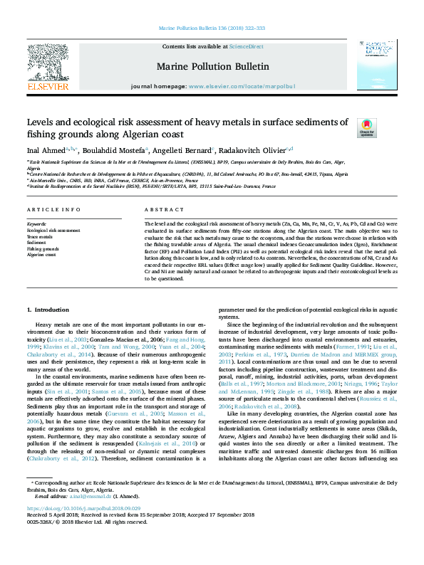 (PDF) Levels and ecological risk assessment of heavy metals in surface ...