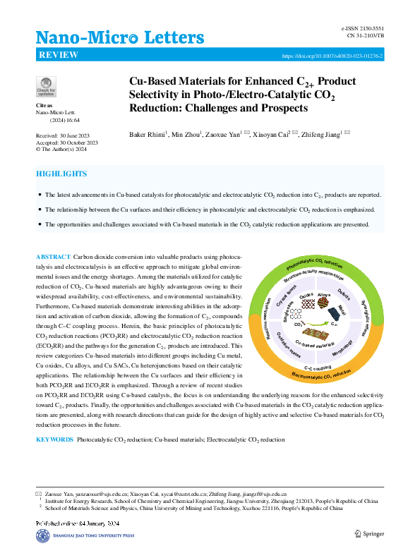 (PDF) Cu-Based Materials for Enhanced C2+ Product Selectivity in Photo ...