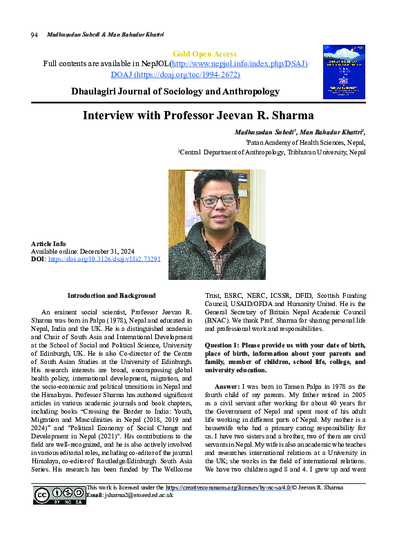 (PDF) Interview with Professor Jeevan R. Sharma