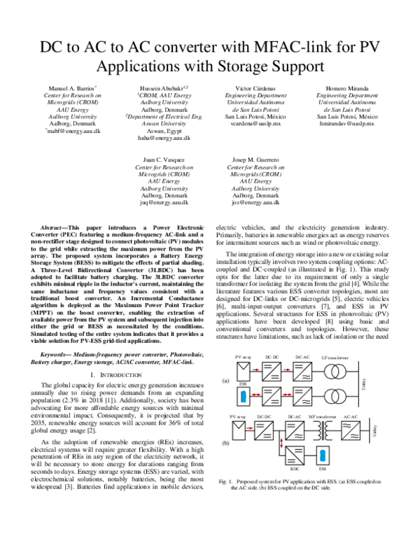 (PDF) DC to AC to AC Converter with MFAC-Link for PV Applications with ...
