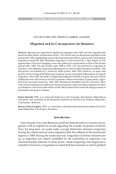 (PDF) Migration and Its Consequences for Romania