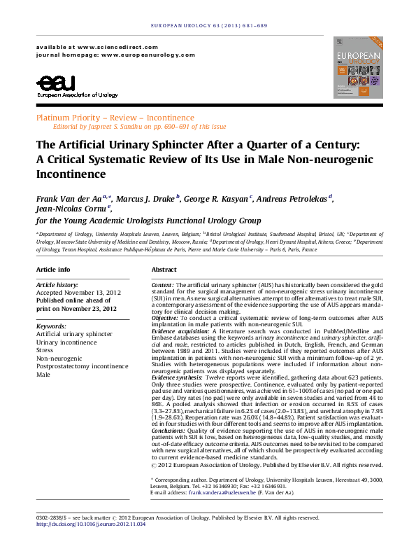 (PDF) The Artificial Urinary Sphincter After a Quarter of a Century: A ...