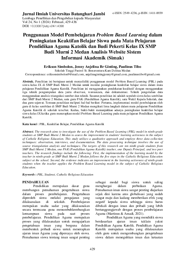 (PDF) Penggunaan Model Pembelajaran Problem Based Learning dalam ...
