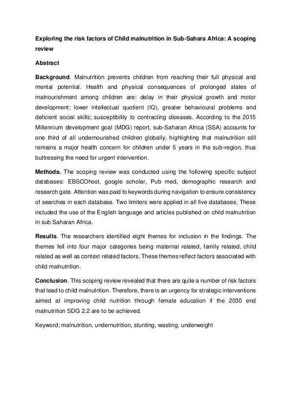 (PDF) Exploring the risk factors of child malnutrition in Sub-Sahara ...
