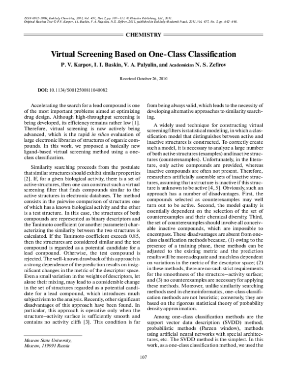 (PDF) Virtual screening based on one-class classification