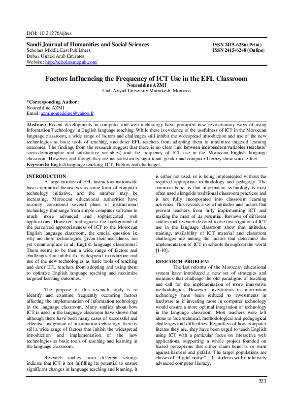 (PDF) Factors Influencing the Frequency of ICT Use in the EFL Classroom