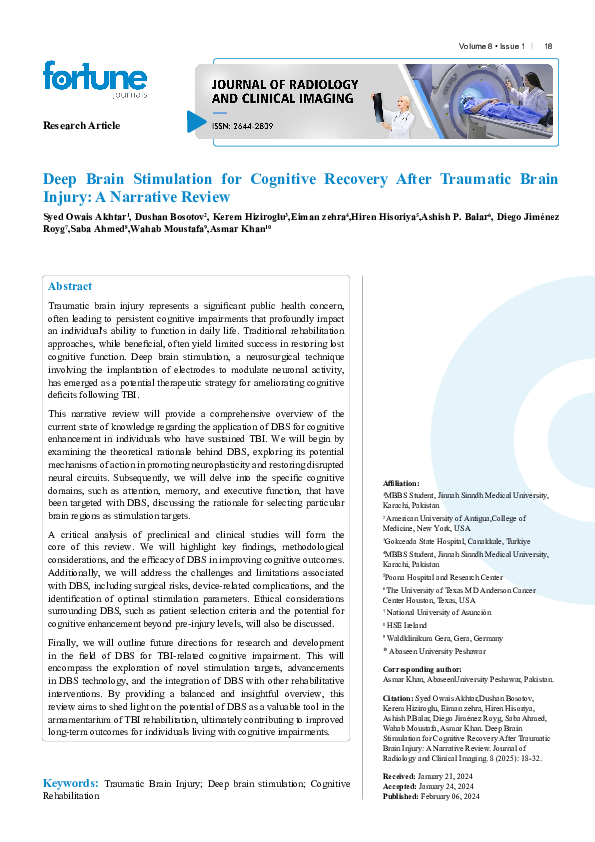 (PDF) Deep Brain Stimulation for Cognitive Recovery After Traumatic ...