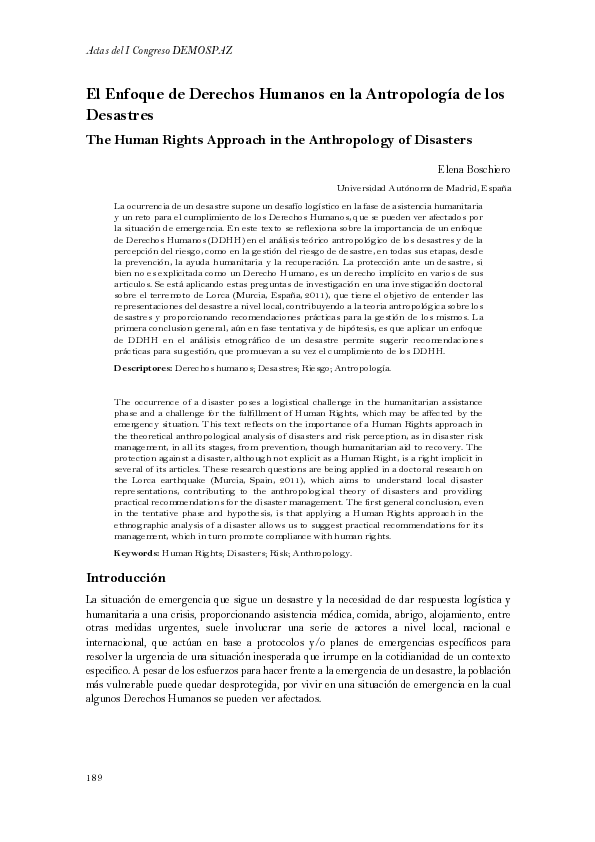 (PDF) The human rights approach in the anthropology of disasters