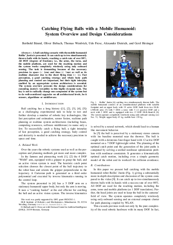(PDF) Catching flying balls with a mobile humanoid: System overview and ...