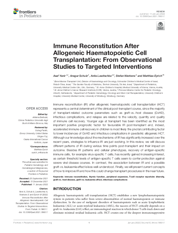 (PDF) Immune Reconstitution After Allogeneic Haematopoietic Cell ...