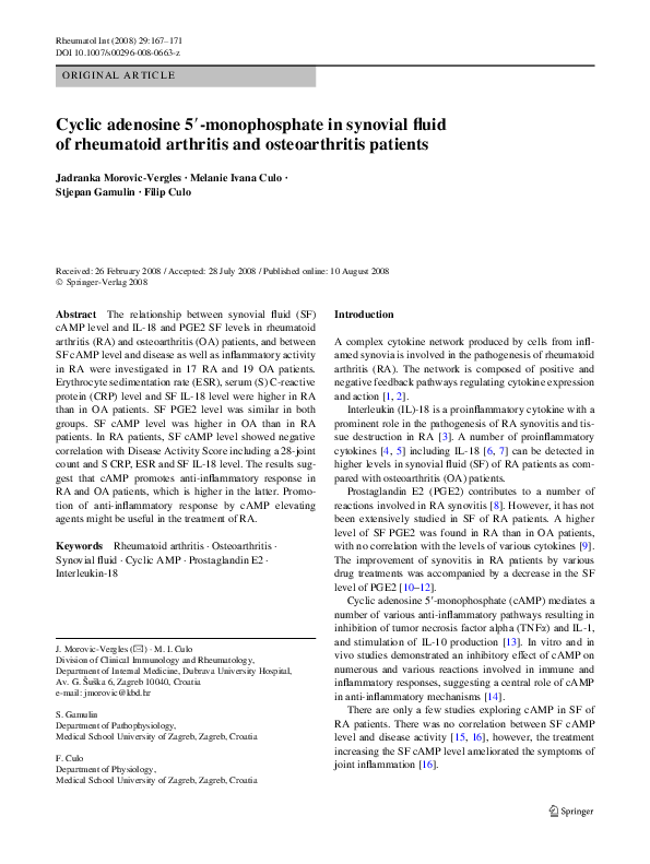 (PDF) Cyclic adenosine 5′-monophosphate in synovial fluid of rheumatoid ...