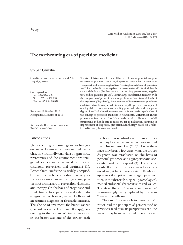 (PDF) The forthcoming era of precision medicine