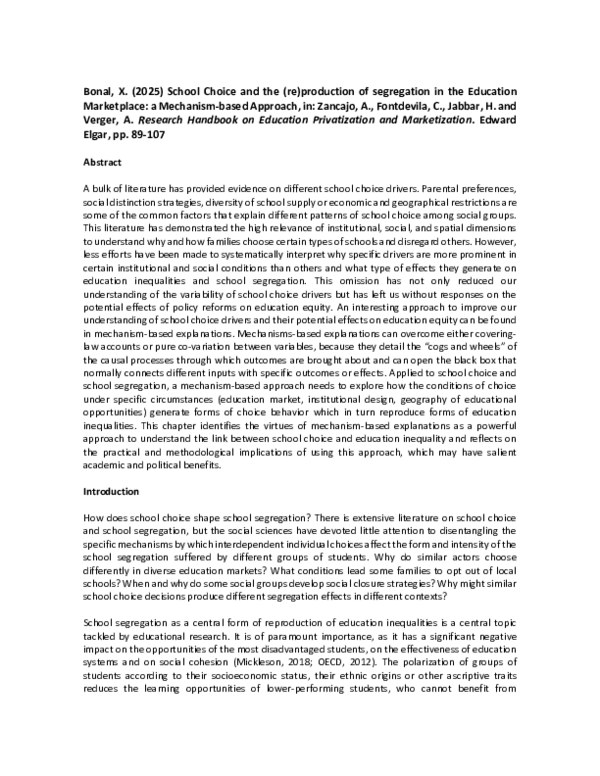 (PDF) School choice and the (re)production of segregation in the ...