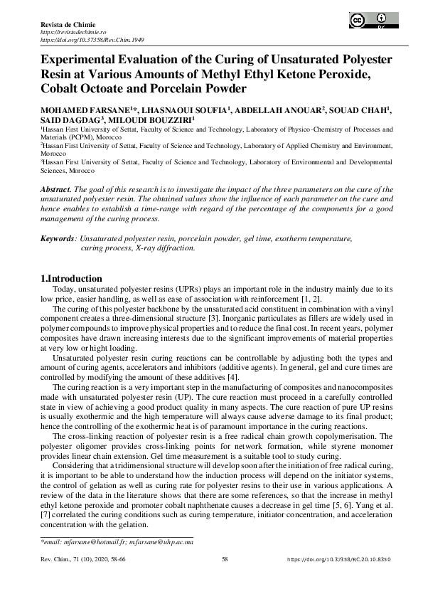 (PDF) Experimental Evaluation of the Curing of Unsaturated Polyester ...