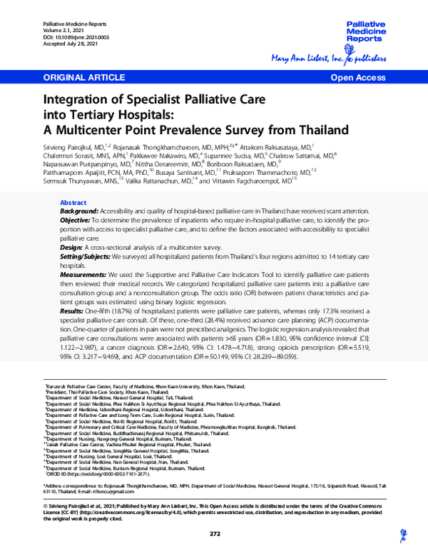 (PDF) Integration of Specialist Palliative Care into Tertiary Hospitals ...