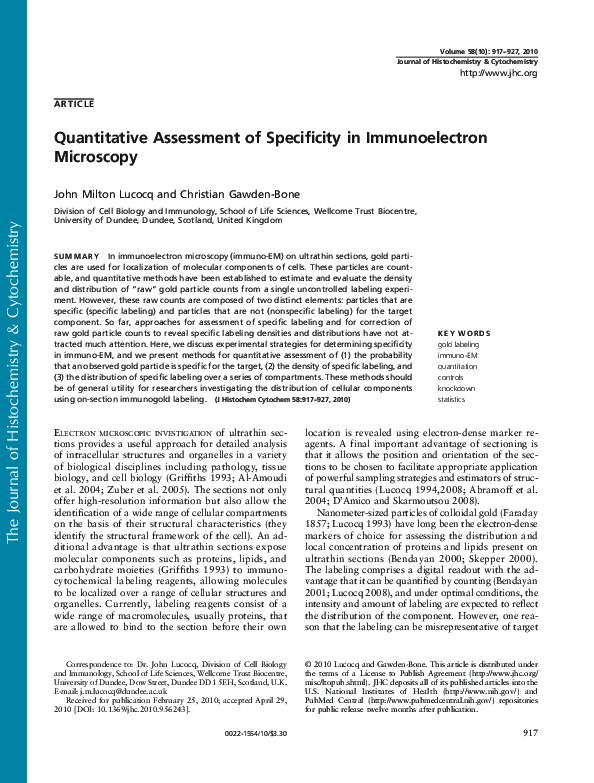 (PDF) Quantitative Assessment of Specificity in Immunoelectron Microscopy